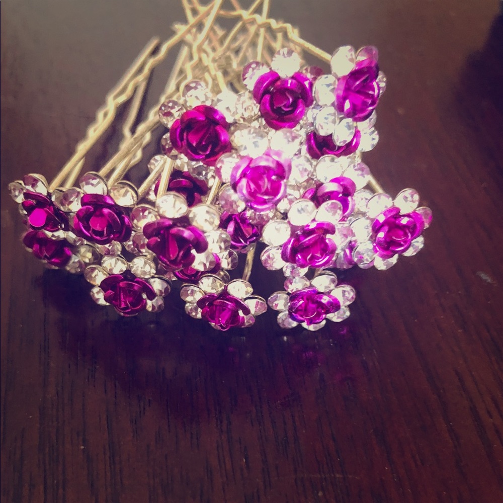 Rbenxia 20 Pcs Bridal Rhinstone Hair Pins magenta